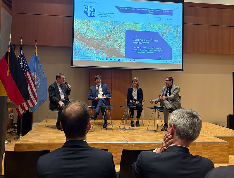 Malte Göttsche, Kadri Reis, and Niklas Schörnig with chair Giorgio Franceschini